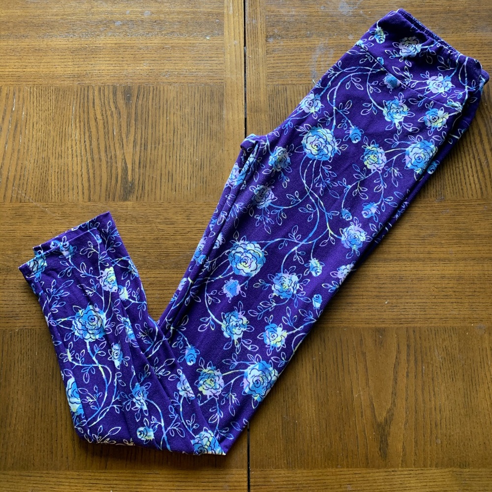 Lularoe One Size Purple Floral Leggings